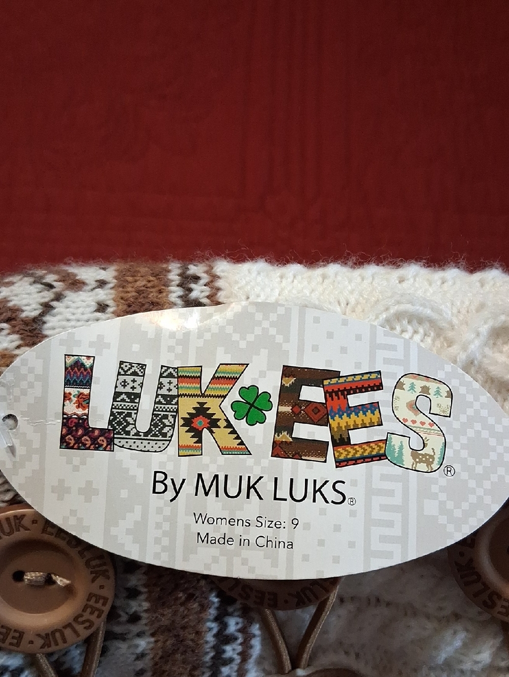 Luk Ees By Muk Luks Knit Button Accent Boot in Cream & Tan - Picture 5 of 10